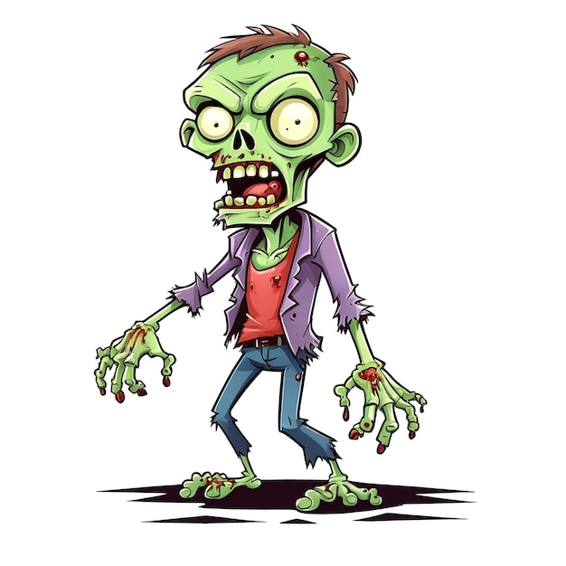 Foto ilustración de dibujos animados de zombies en fondo blanco