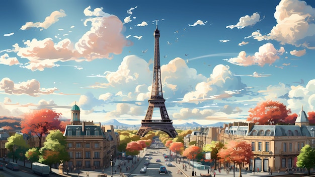 Ilustración digital de arte plano de la Torre Eiffel