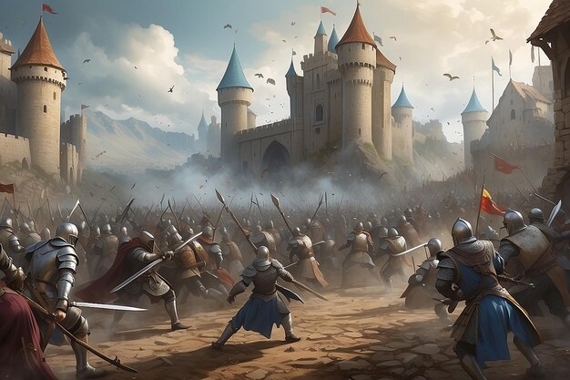 Ilustración digital de la batalla medieval de fantasía