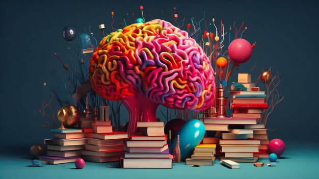 Una ilustración digital de un cerebro con muchas cosas diferentes