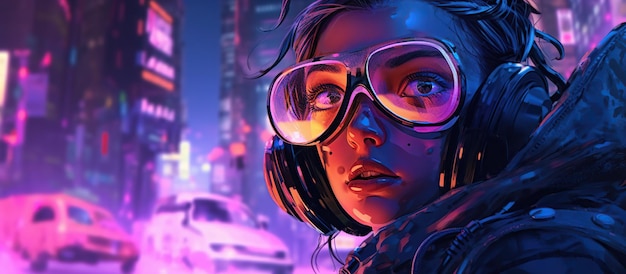 Ilustración digital de una chica cyberpunk