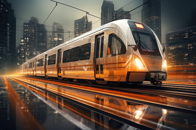 Ilustración digital del concepto de tren en movimiento de tecnología y movilidad urbana IA generativa