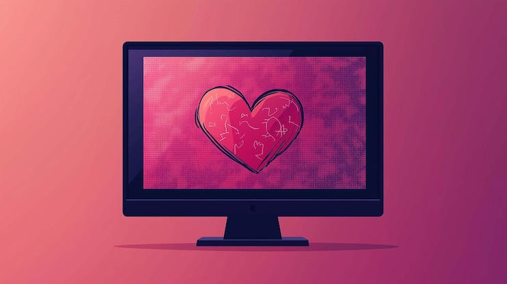 Foto una ilustración digital creativa de un corazón en una pantalla de computadora con un fondo rosado vibrante que simboliza el amor y la tecnología en la vida moderna
