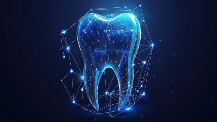 Ilustración digital de dientes en azul y blanco