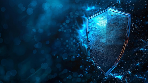 Una ilustración digital de un escudo azul brillante que simboliza la ciberseguridad y la protección