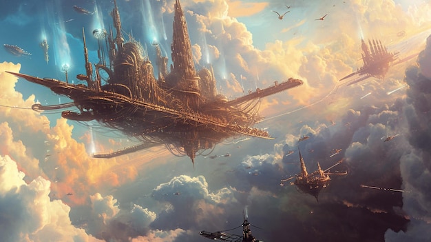 Ilustración digital de fantasía futurista de ciencia ficción tierra flotante generativo Ai