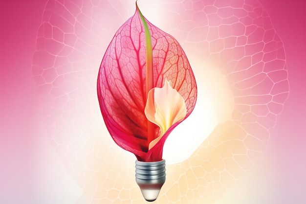 Ilustración digital de flor de anthurium en fondo de color con bombilla