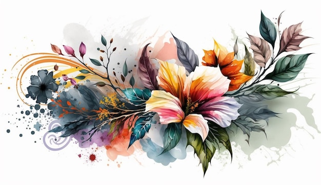 Ilustración digital de flores de dibujos animados en acuarela abstracta Imagen de Ai