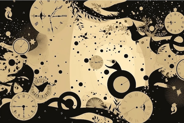 ilustración digital de fondo abstracto con reloj y tiempo en espacio de copia de estilo grunge