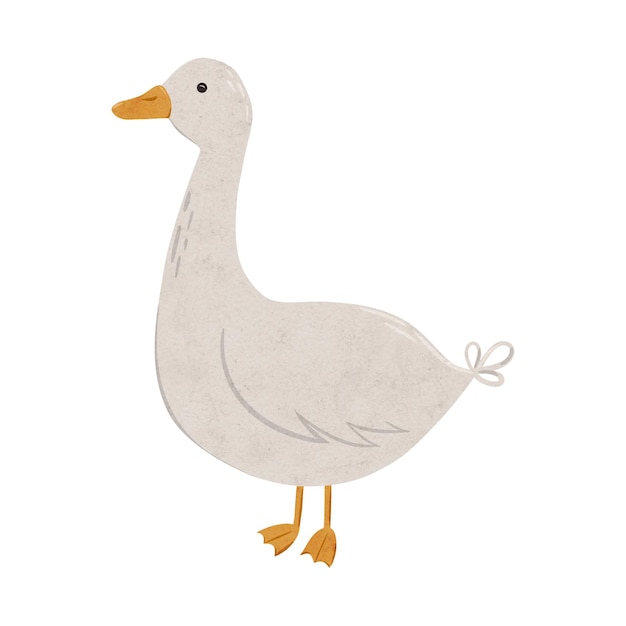 Ilustración digital de ganso lindo dibujada a mano con un pequeño pájaro animal de granja para el diseño textil