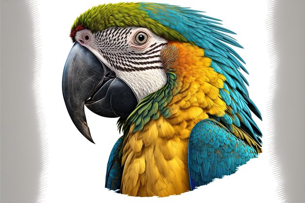 Ilustración digital de un guacamayo sobre fondo blanco. IA generativa