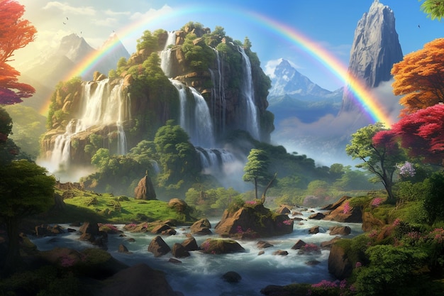 Ilustración digital de un majestuoso arco iris