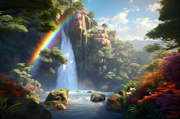 Ilustración digital de un majestuoso arco iris