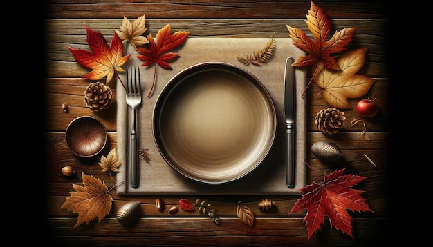 Una ilustración digital de una mesa con temática de otoño