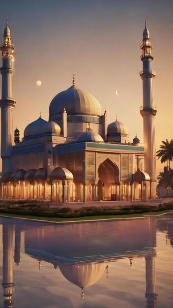 Foto ilustración digital de la mezquita para el eid ramadán celebración islámica saludo