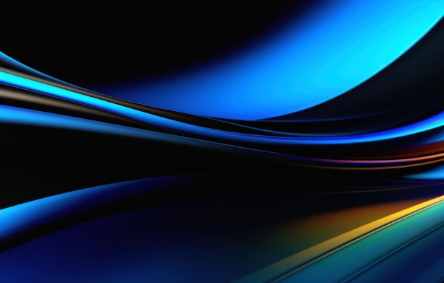 Ilustración digital moderna Bandera futurista con efecto de neón brillante Movimiento dinámico y brillo brillante en púrpura y azul Líneas onduladas geométricas abstractas