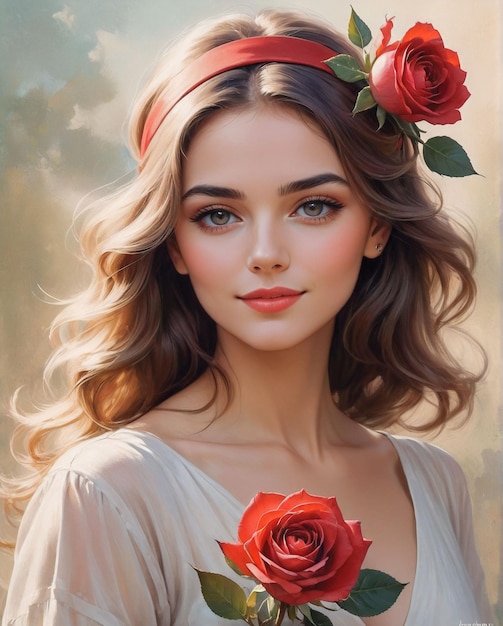 Ilustración digital de una mujer con rosas