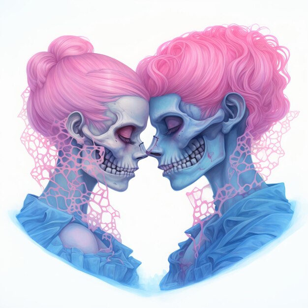 Foto ilustración digital de una niña y un hombre con cabello rosa y ojos azules