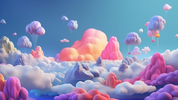 Una ilustración digital de nubes y montañas.