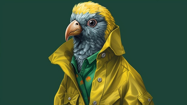Una ilustración digital de un pájaro con un verde