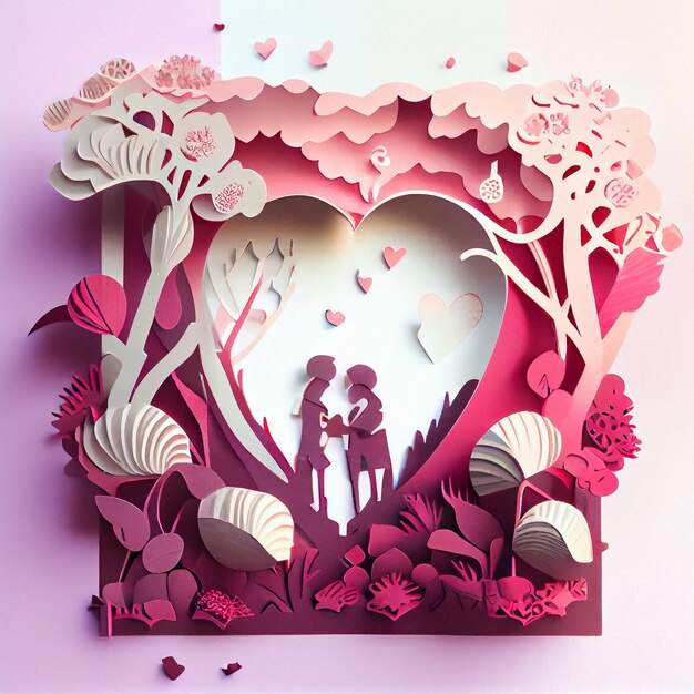 Ilustración digital de pareja enamorada fondo floral postal AI