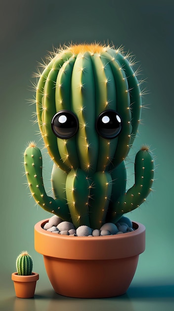 Ilustración digital de personaje de dibujos animados de cactus lindo 3D