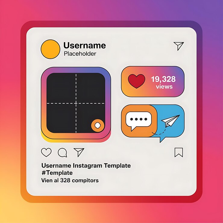 Foto ilustración digital de plantilla de publicación de instagram personalizable con íconos interactivos