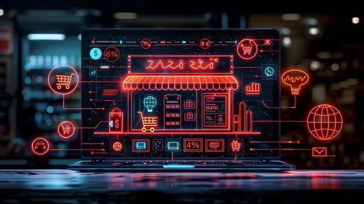 Ilustración digital de la tienda de comercio electrónico