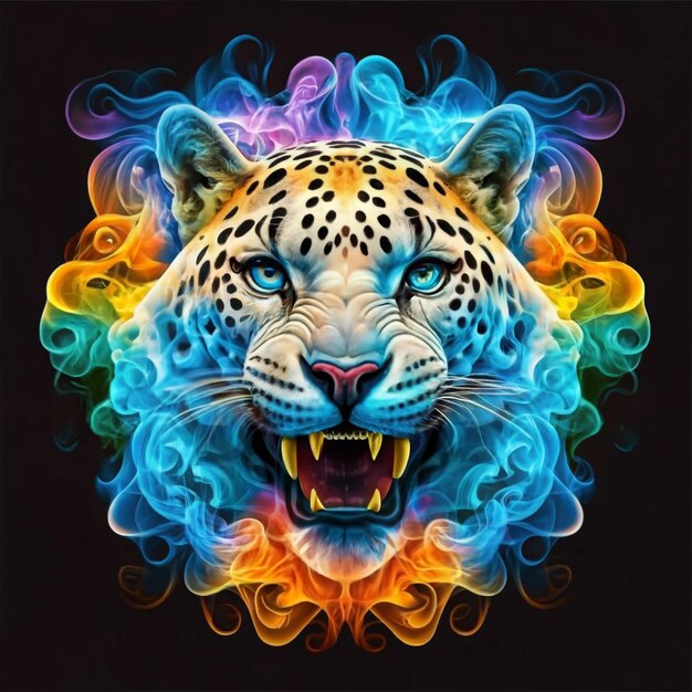 Foto ilustración digital tigre blanco por humo multicolor