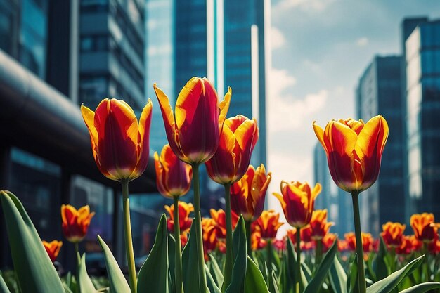 Foto ilustración digital de tulipanes en un futuro