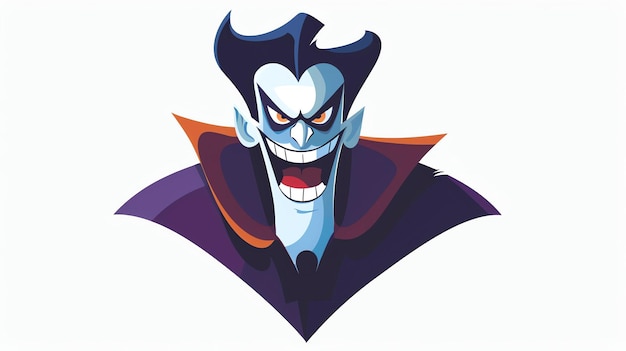Foto una ilustración digital de un vampiro de dibujos animados tiene una amplia sonrisa dentada y lleva una capa púrpura con un cuello alto