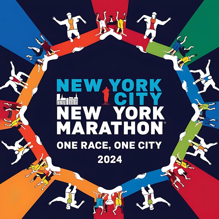 Foto una ilustración dinámica de un corredor en movimiento con el icónico horizonte de la ciudad de nueva york en el fondo