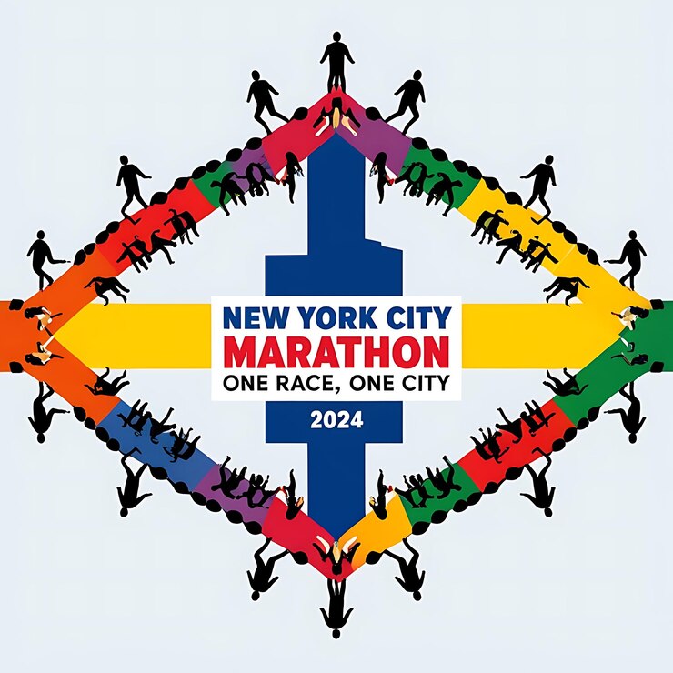 Foto una ilustración dinámica de un corredor en movimiento con el icónico horizonte de la ciudad de nueva york en el fondo