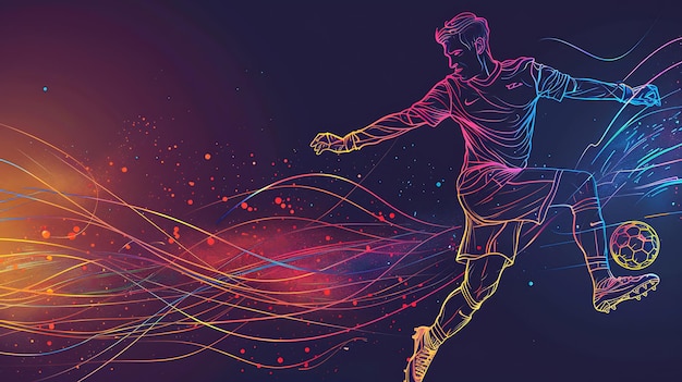 Ilustración dinámica y vibrante de un jugador de fútbol en acción