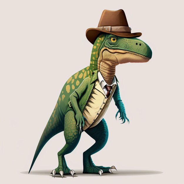 Ilustración de un dinosaurio con un vector de sombrero