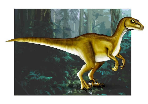 Foto ilustración del dinosaurio velociraptor dibujada en estilo cómico