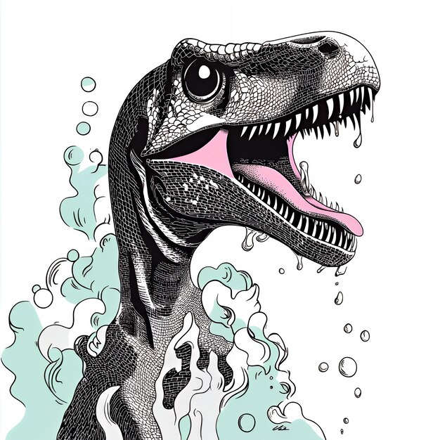 Ilustración del dinosaurio Velociraptor con un fondo abstracto
