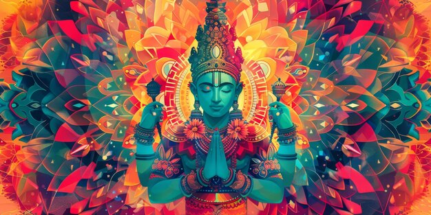 Foto una ilustración del dios hindú vishnu