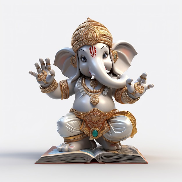 Foto ilustración del dios indio ganesha bailando en el libro sagrado