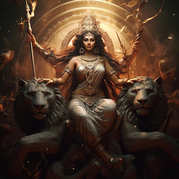 Ilustración de la diosa Durga para Happy Durga Puja o Subh Navratri Generative Ai