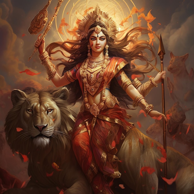 Ilustración de la diosa Durga para Happy Durga Puja o Subh Navratri Generative Ai