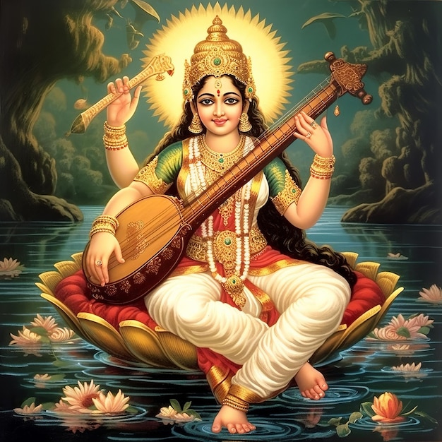 Ilustración de la diosa Saraswati para Vasant Panchami