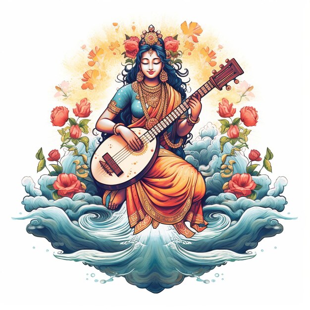 Foto ilustración de la diosa saraswati para vasant panchami