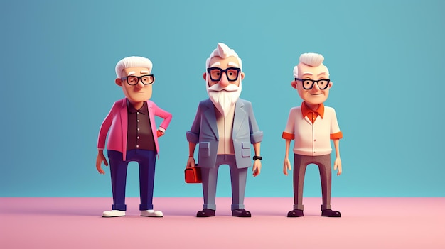 Ilustración de diseño 3D de personas mayores disfrutando del momento