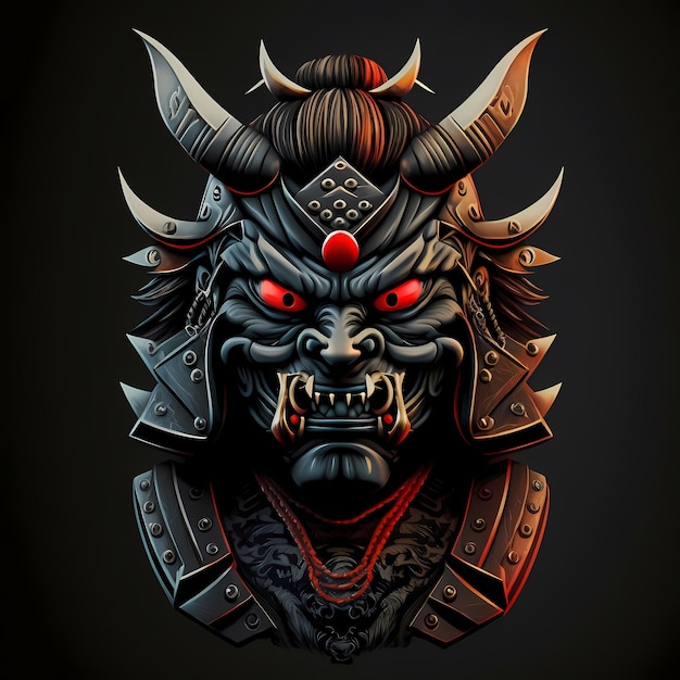 ilustración de un diseño de cabeza de samurai monstruo