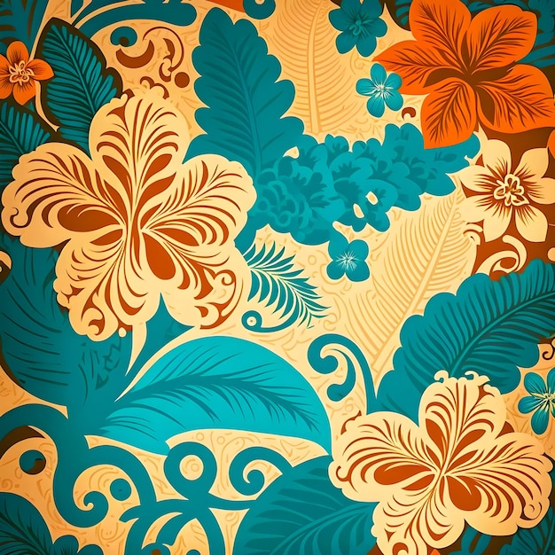 Foto ilustración de diseño colorido con patrón floral hawaiano