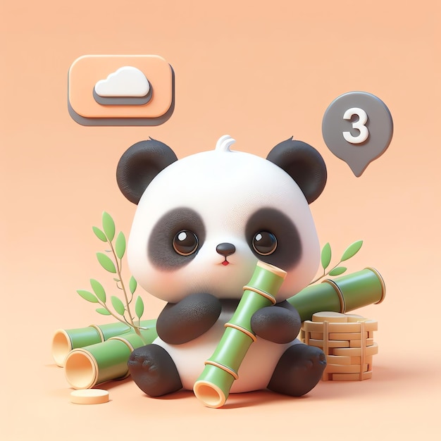 Ilustración de diseño de fondo de un niño panda feliz y lindo en 3D