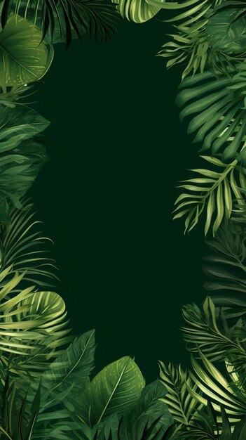 Ilustración de diseño de fondo verde con hojas de plantas tropicales