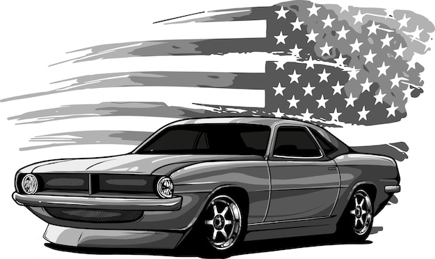Ilustración de diseño gráfico de un muscle car estadounidense
