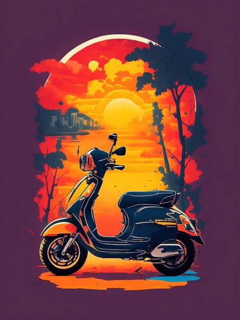 Ilustración de diseño de imagen de scooter de camiseta de diseño gráfico